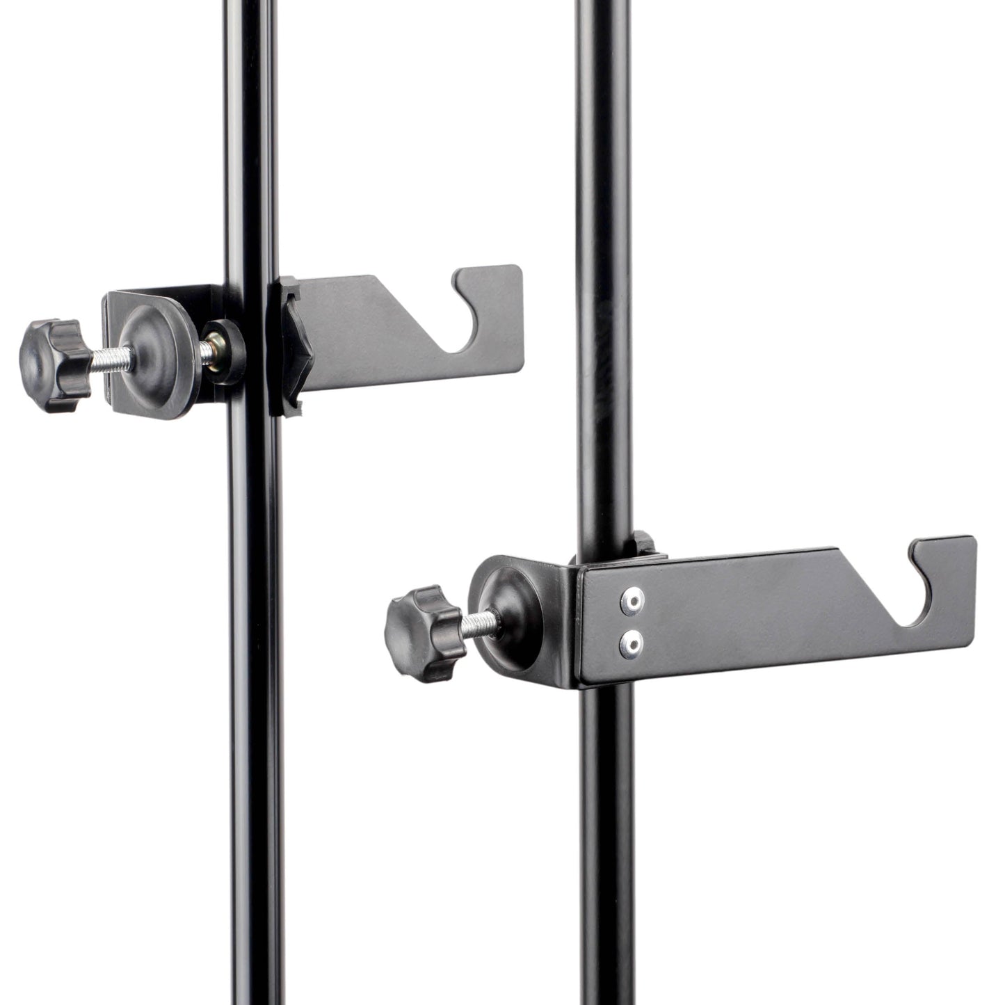 A pair of Pixapro C-Clamps with Background Drive Hook mounted to a pole