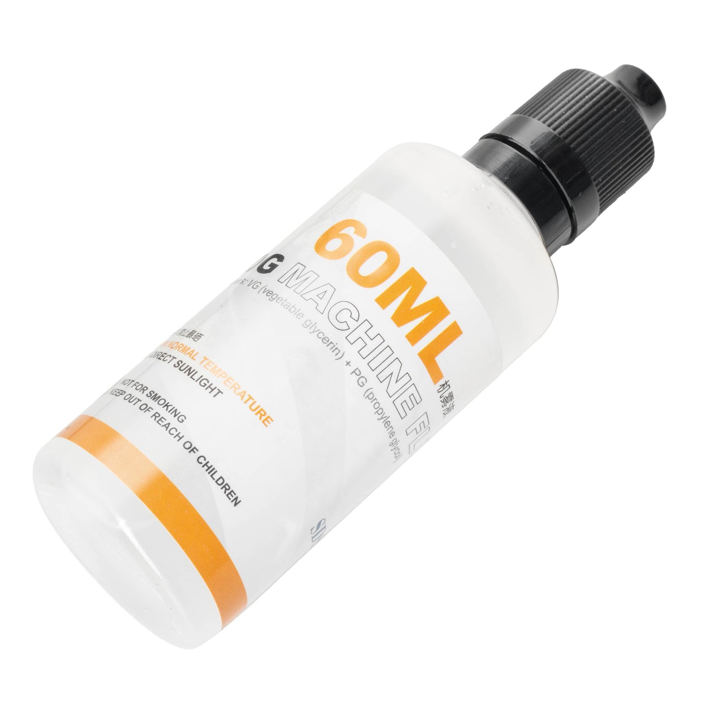 A Single 60ml bottle of Lensgo Fog Machine Fluid on its side