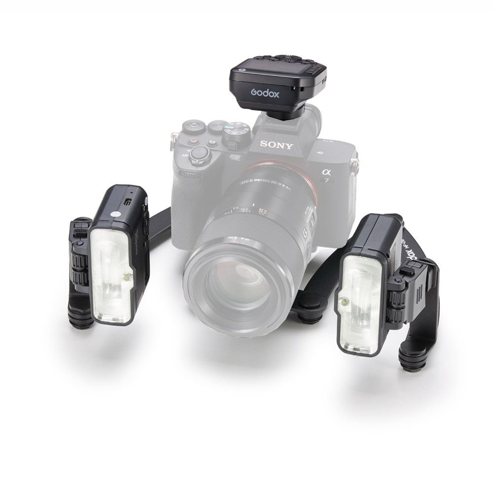 Godox MF12-DK2 Dental Macro Flash Kit for Sony Attached to Camera with bracket Folded In