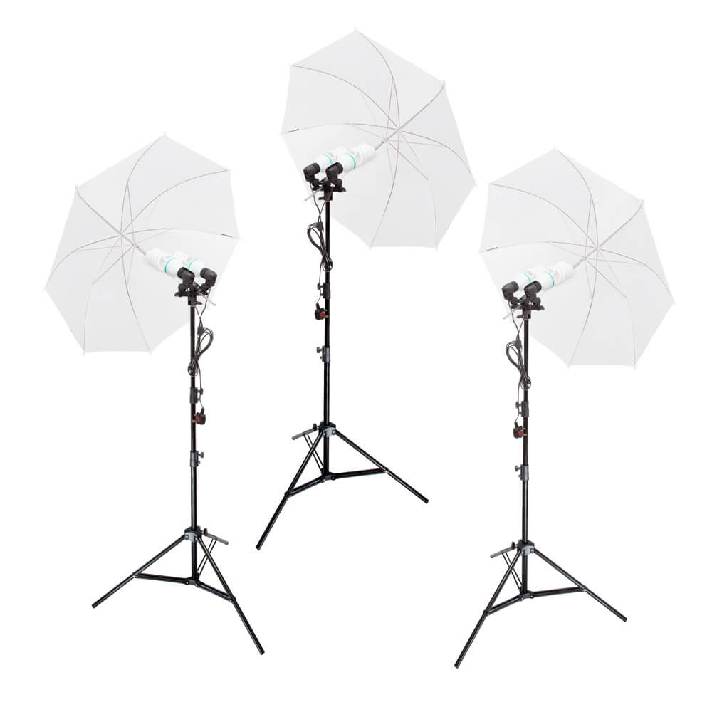 DUOLiTE E27 Continuous Lighting Studio Triple Kit with Umbrella
