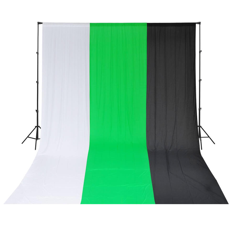 2.8*3m Stand + Green/Black/White Muslin Backdrop Kit 