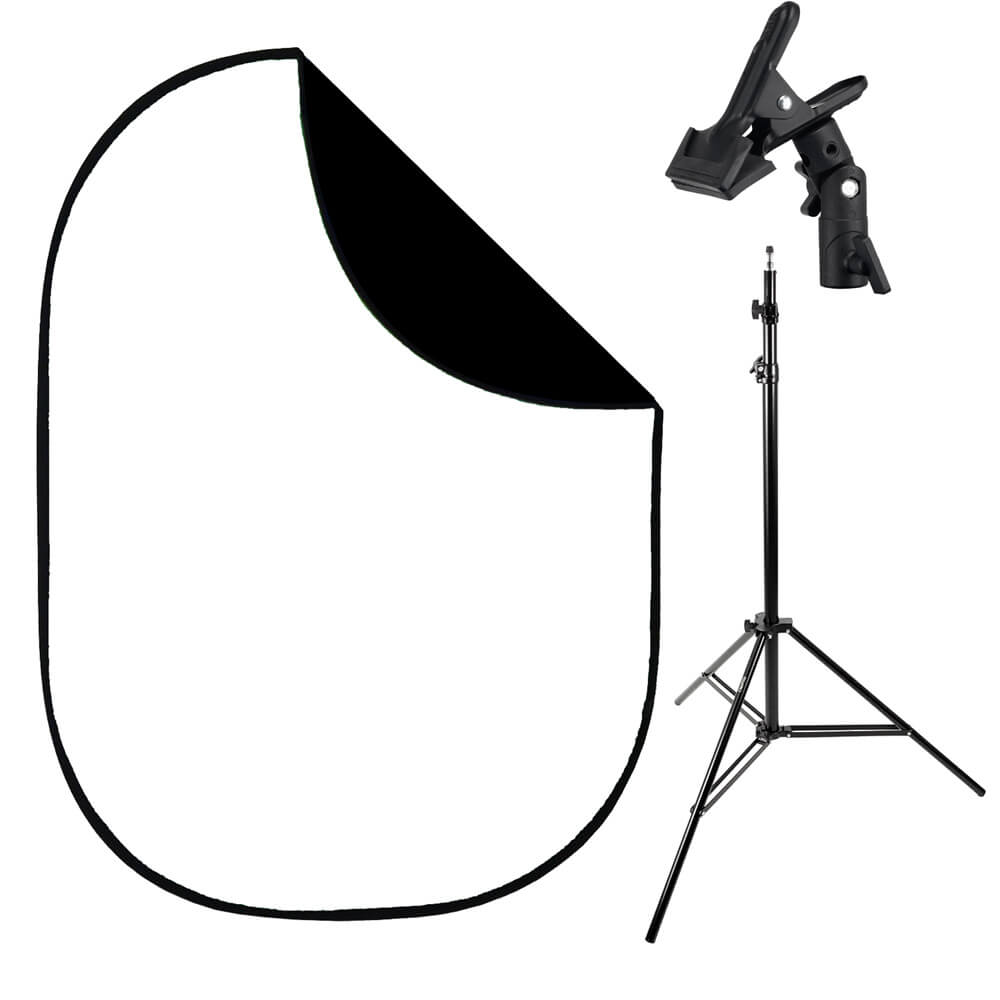 1.5x2m Black/White Pop Up Photo Background with Stand & Clamp