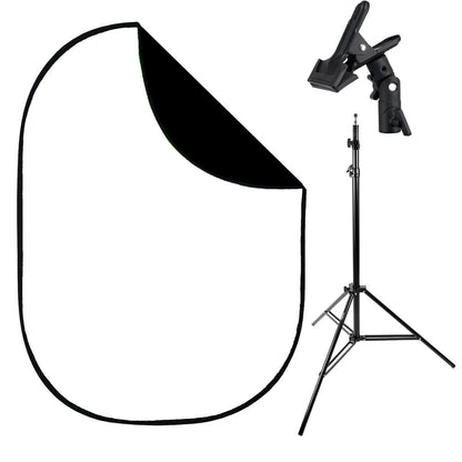 1.5x2m Black/White Pop Up Photo Background with Stand & Clamp