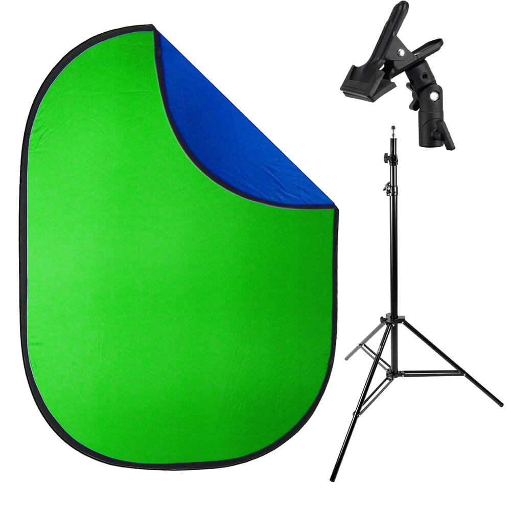 PixaPro Blue and Green Collapsible Background, Stand & Clamp 