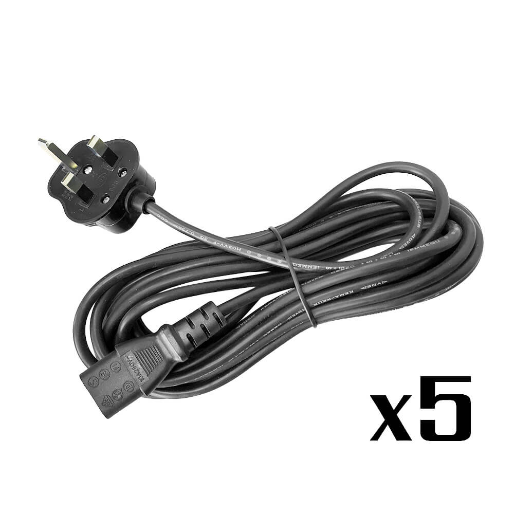 5x 3-Pin UK Power Cables with 5A Fuse Pre-Installed