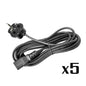 5x 3-Pin UK Power Cables with 5A Fuse Pre-Installed