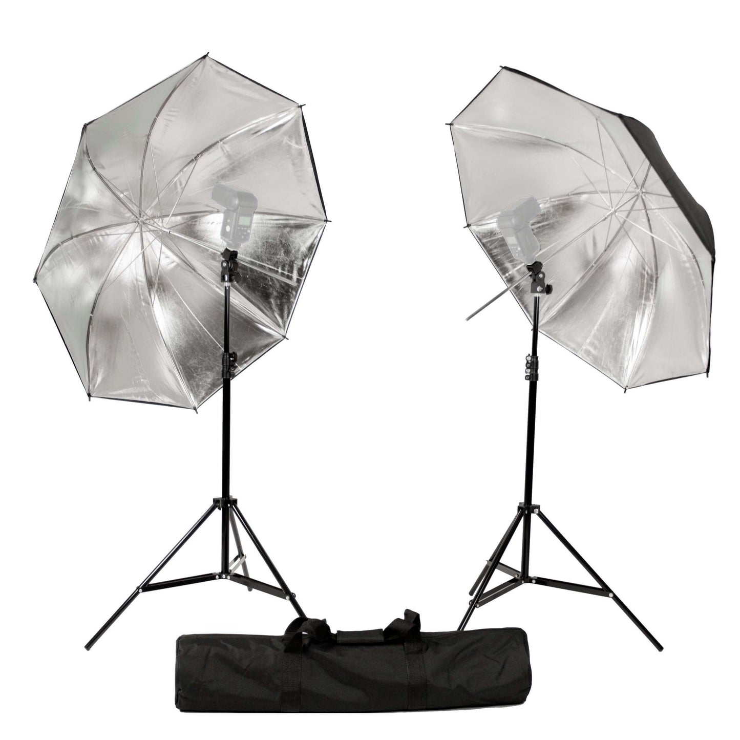 Twin 36" Black/Silver Brolly Kit with Single HotShoe Speedlite Adapter