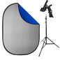 3 ln 1 Blue/Grey Backdrop Photo 1.5x2m, Stand Frame & Clamp