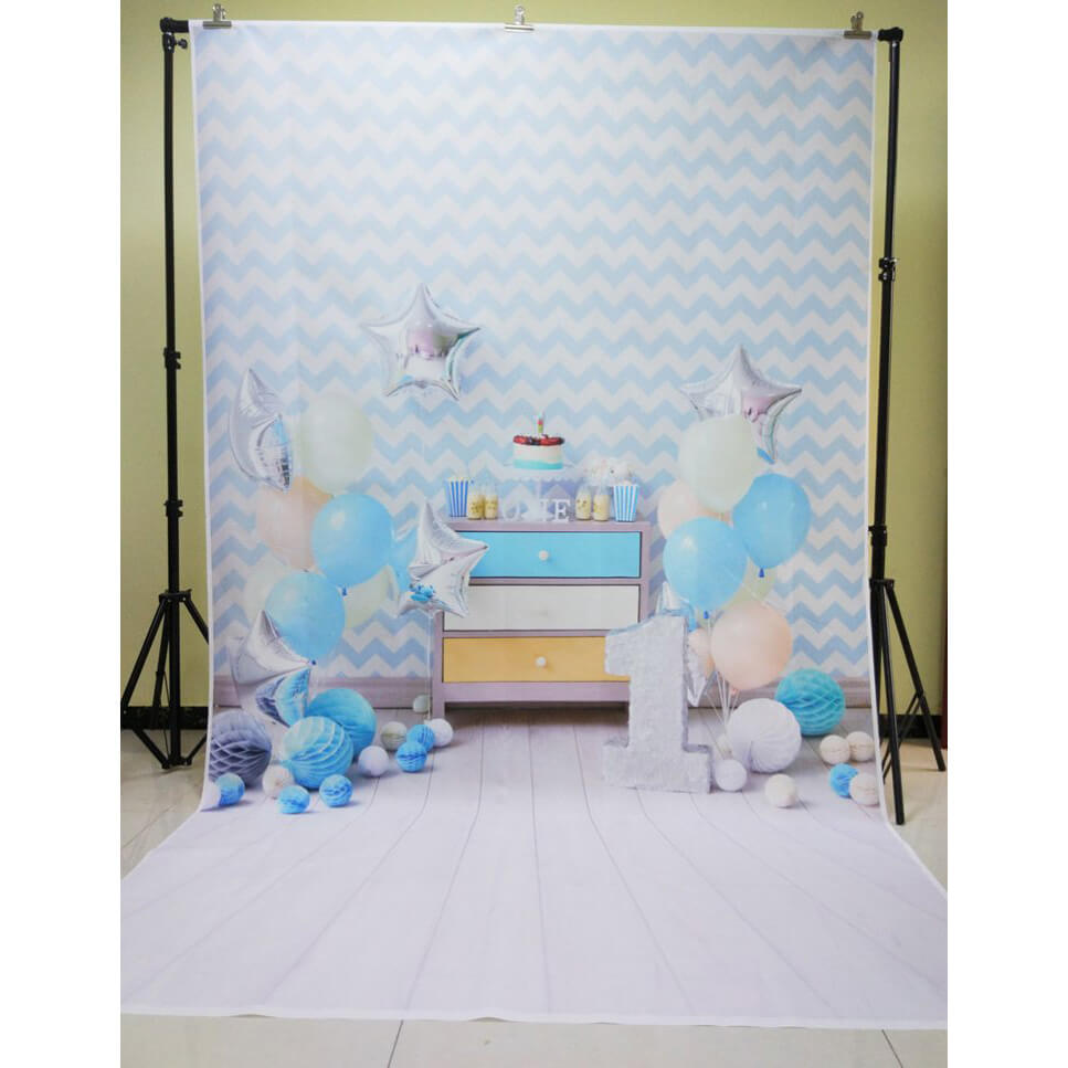 3x4m Blue Polyester Happy Birthday Photo Background 
