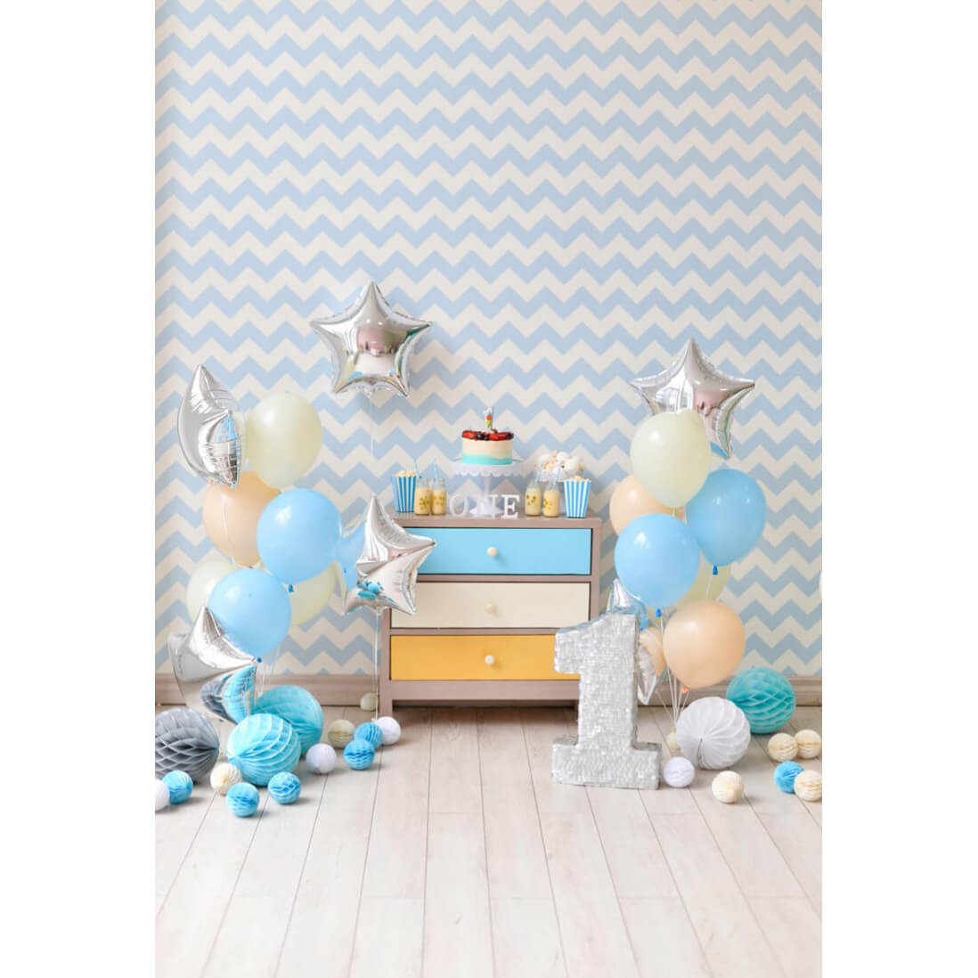 3x4m Blue Polyester Happy Birthday Photo Background 