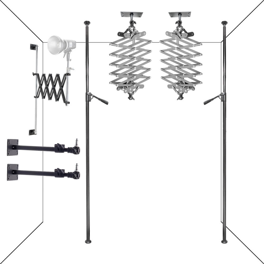 PixaPro Wall/Ceiling Mount Photography Light Stand Bundle 