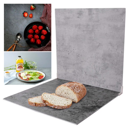 2x Light/Dark Grey Concrete Photo Backdrop Boards for Flat Lay (60x60cm)