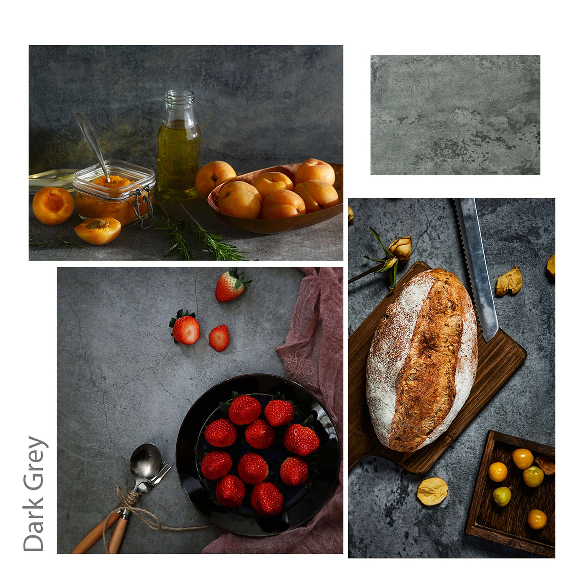 2x Light/Dark Grey Concrete Photo Backdrop Boards for Flat Lay