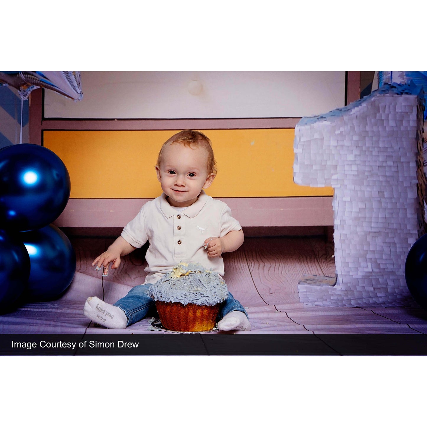 Image Taken Using 3x4m Blue Birthday Background with Polyester Material (Baby Design 2)