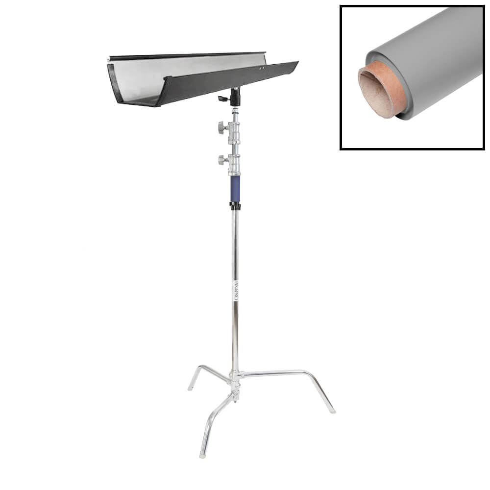 1.35x10m Paper Background with T-Bone Bracket & C-Stand (Grey)
