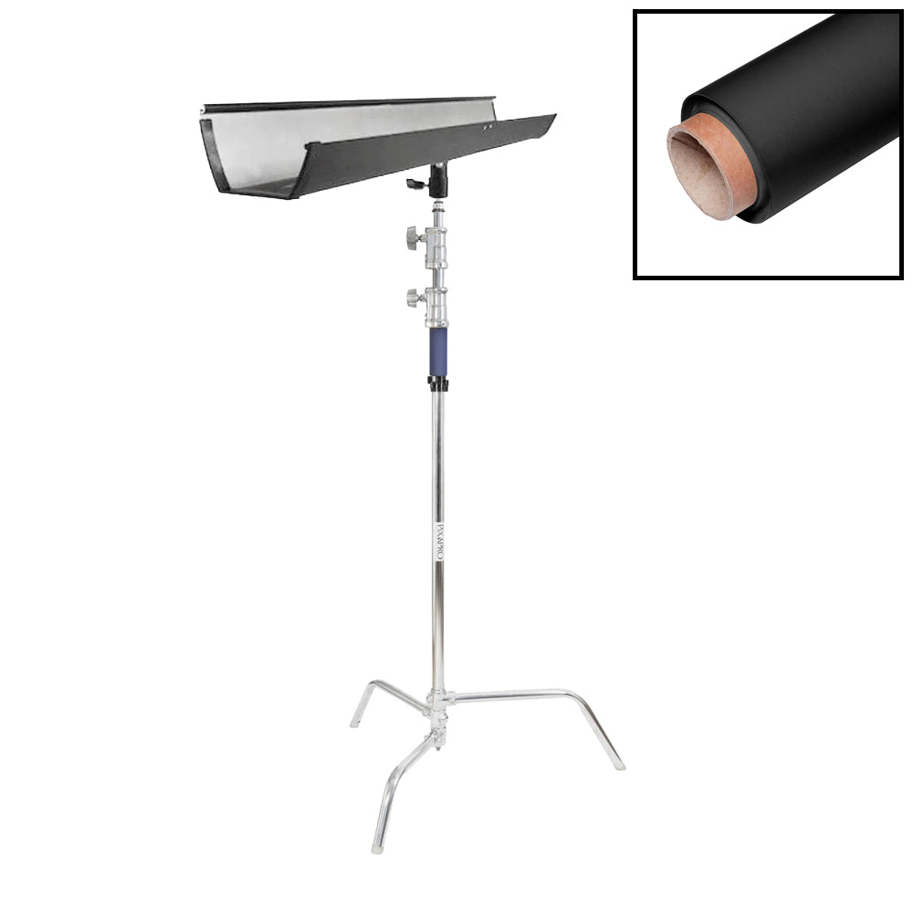 1.35x10m Seamless Paper Backdrop with T-Bone Bracket & C-Stand (Black)