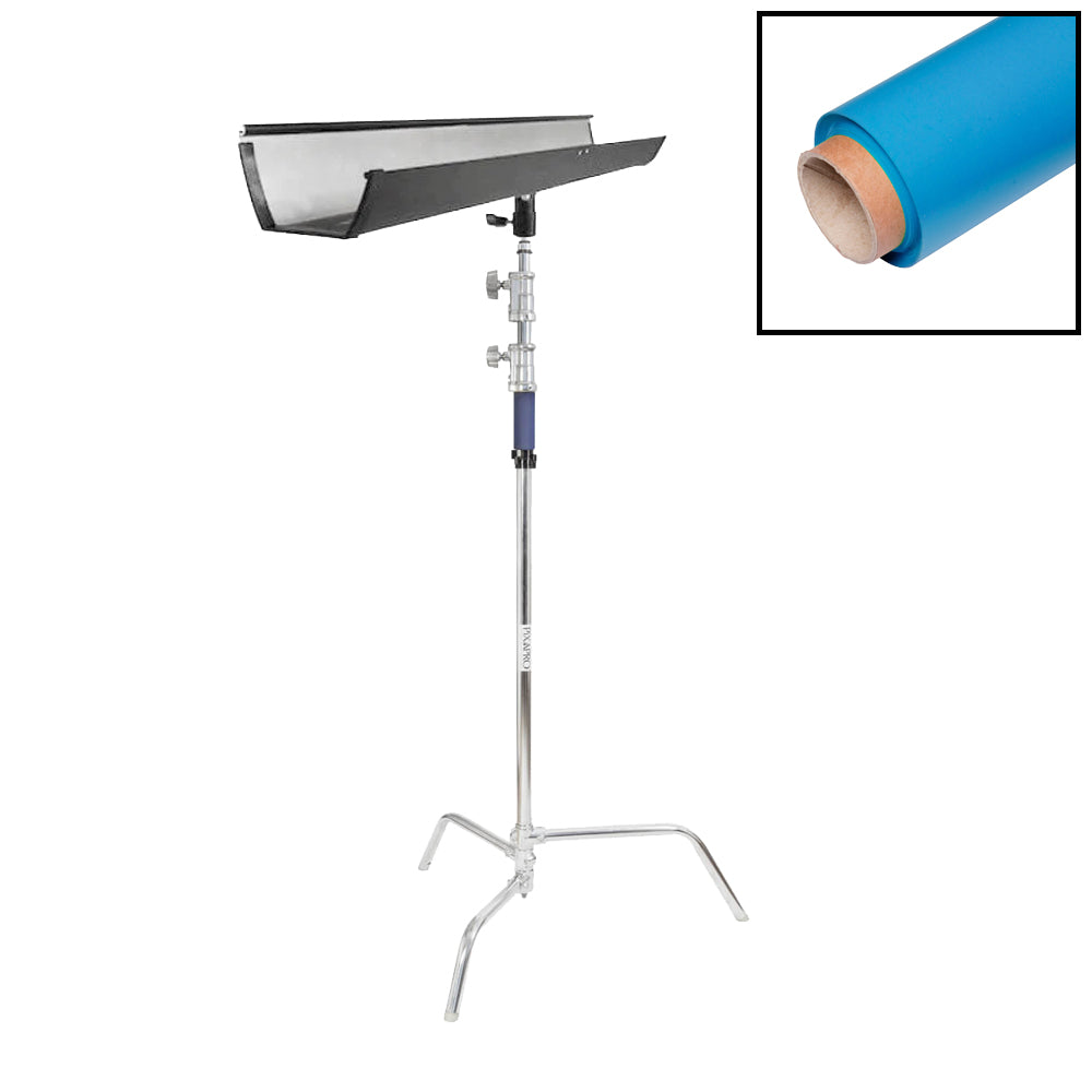 1.35x10m Seamless Paper Backdrop with T-Bone Bracket & C-Stand (Blue)