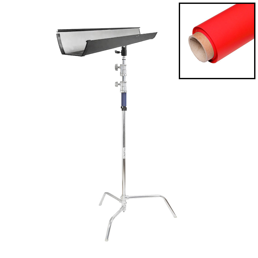 1.35x10m Seamless Paper Background with T-Bone Bracket & C-Stand (Red)