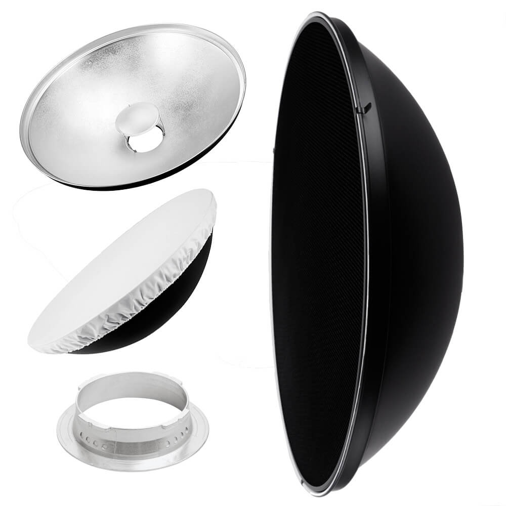 27.5" Photography Beauty Dish Reflector Silver & Grid For Multiblitz V-Type