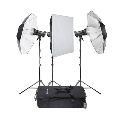 SK300II-V Triple Battery-Powered LED Studio Flashlights Setup