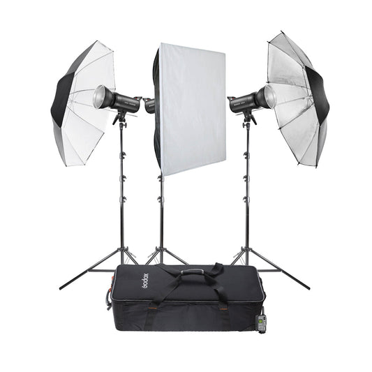 SK300II-V Triple Battery-Powered LED Studio Flashlights Setup