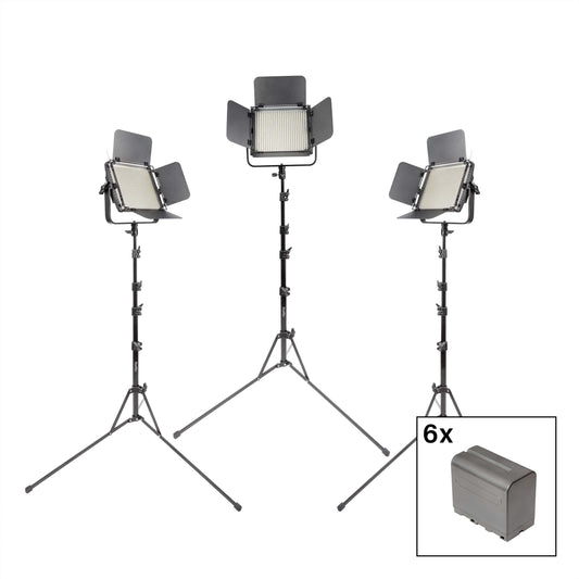 LECO500B II Bi-Colour Rechargeable LED Panel Light Triple Kit 