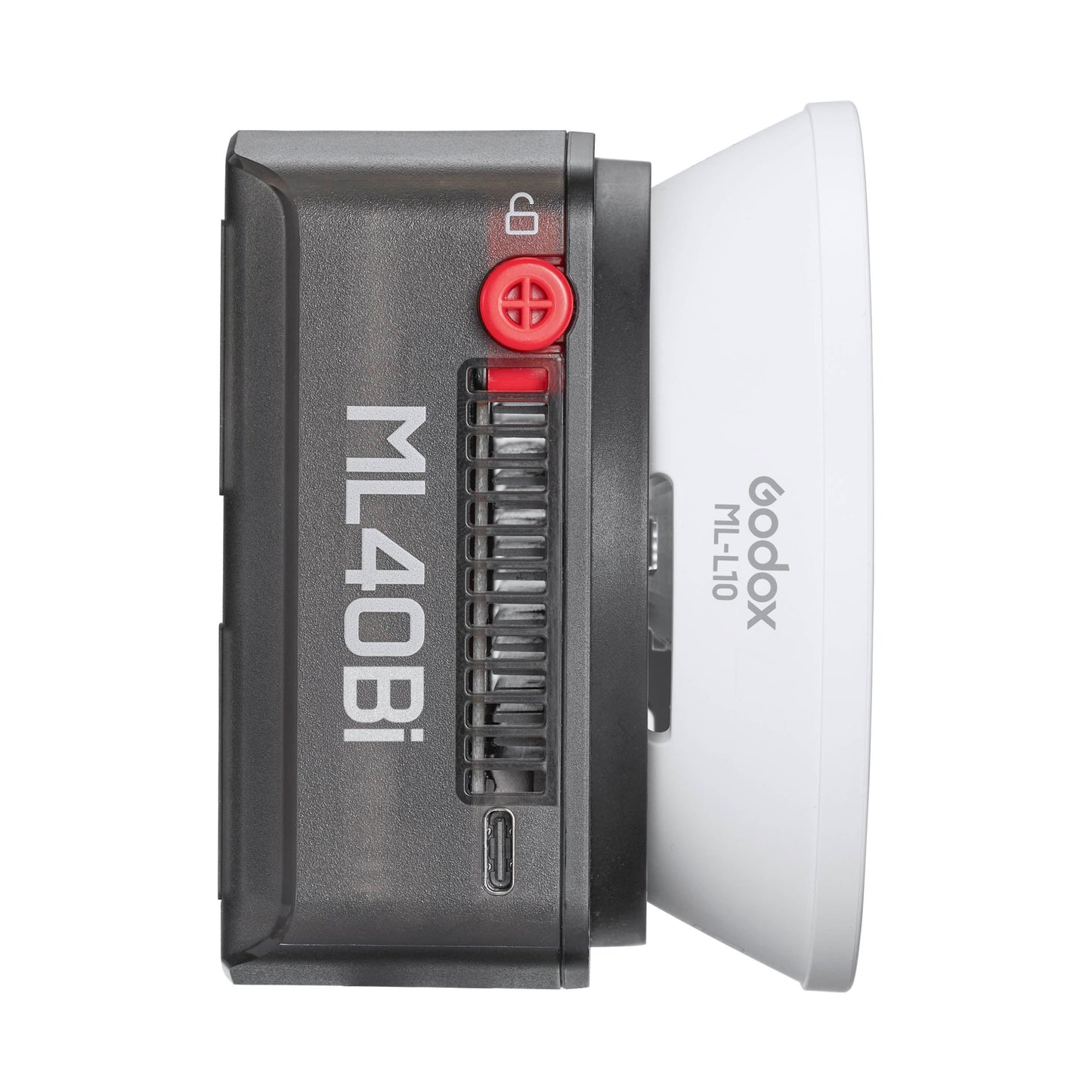 Godox ML40Bi Compact Magnetic Bi-Colour Video Light With Built-In USB-C Rechargeable Battery Side View