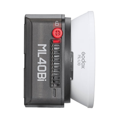 Godox ML40Bi Compact Magnetic Bi-Colour Video Light With Built-In USB-C Rechargeable Battery Side View