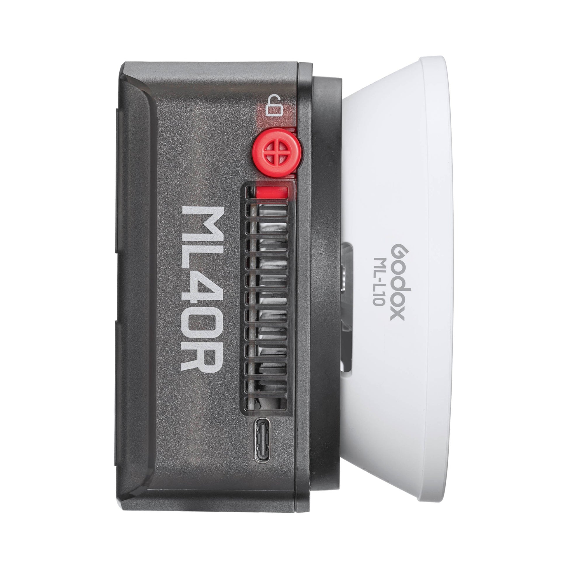 Godox ML40R Compact Magnetic RGB Video Light With Built-In USB-C Rechargeable Battery Side View