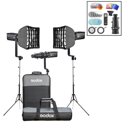 Godox S60 Three Head Focused Beam LED Spotlight Complete Kit 