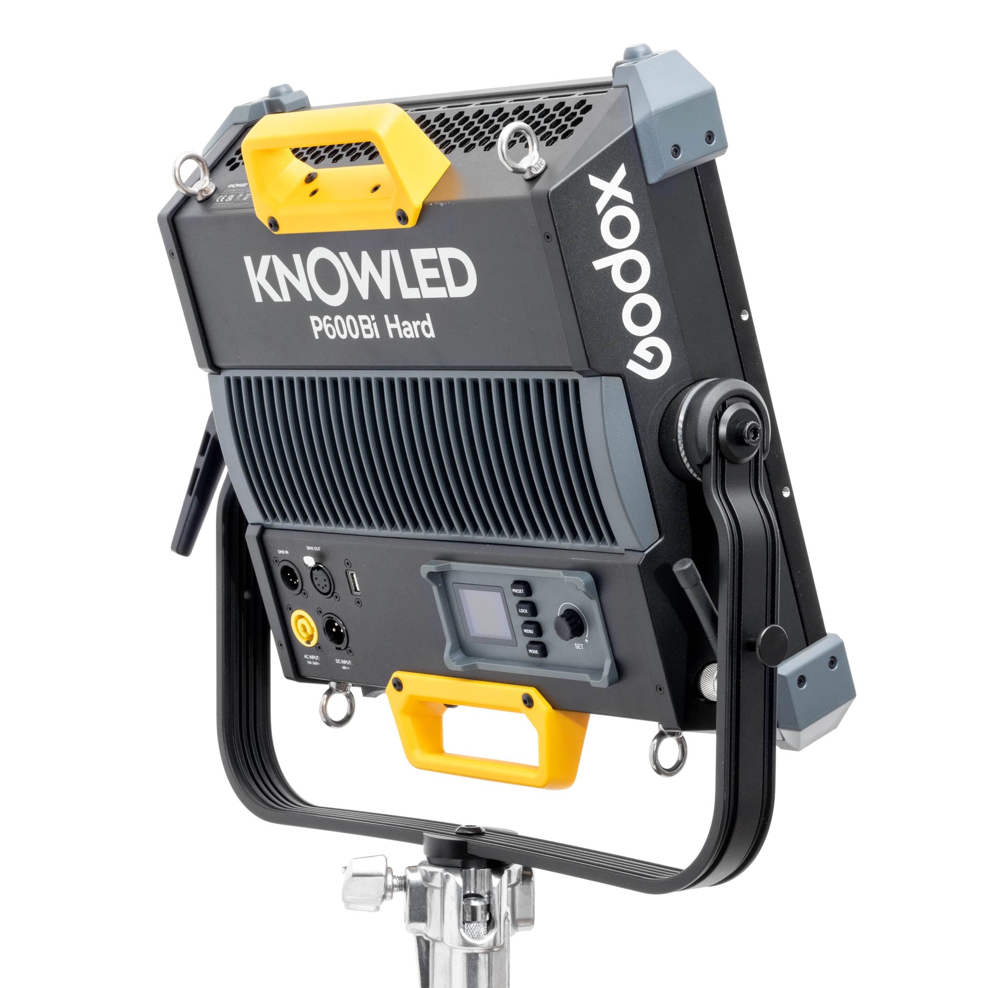 GODOX KNOWLED P600Bi Bi-Colour Hard Light LED Panel on a combo stand (Back View)