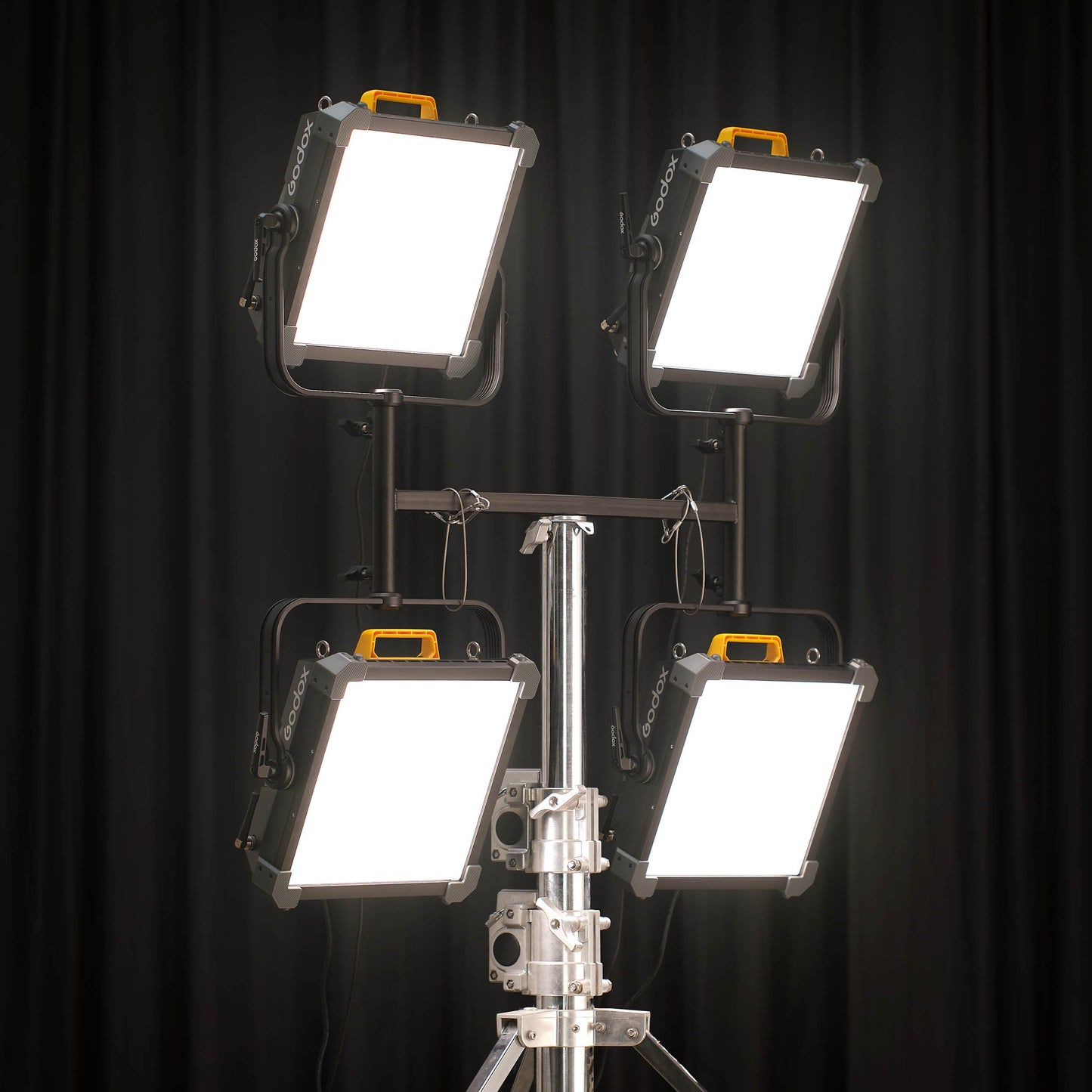 Four GODOX KNOWLED P600Bi Bi-Colour Hard Light LED Panels mounted to a bracket
