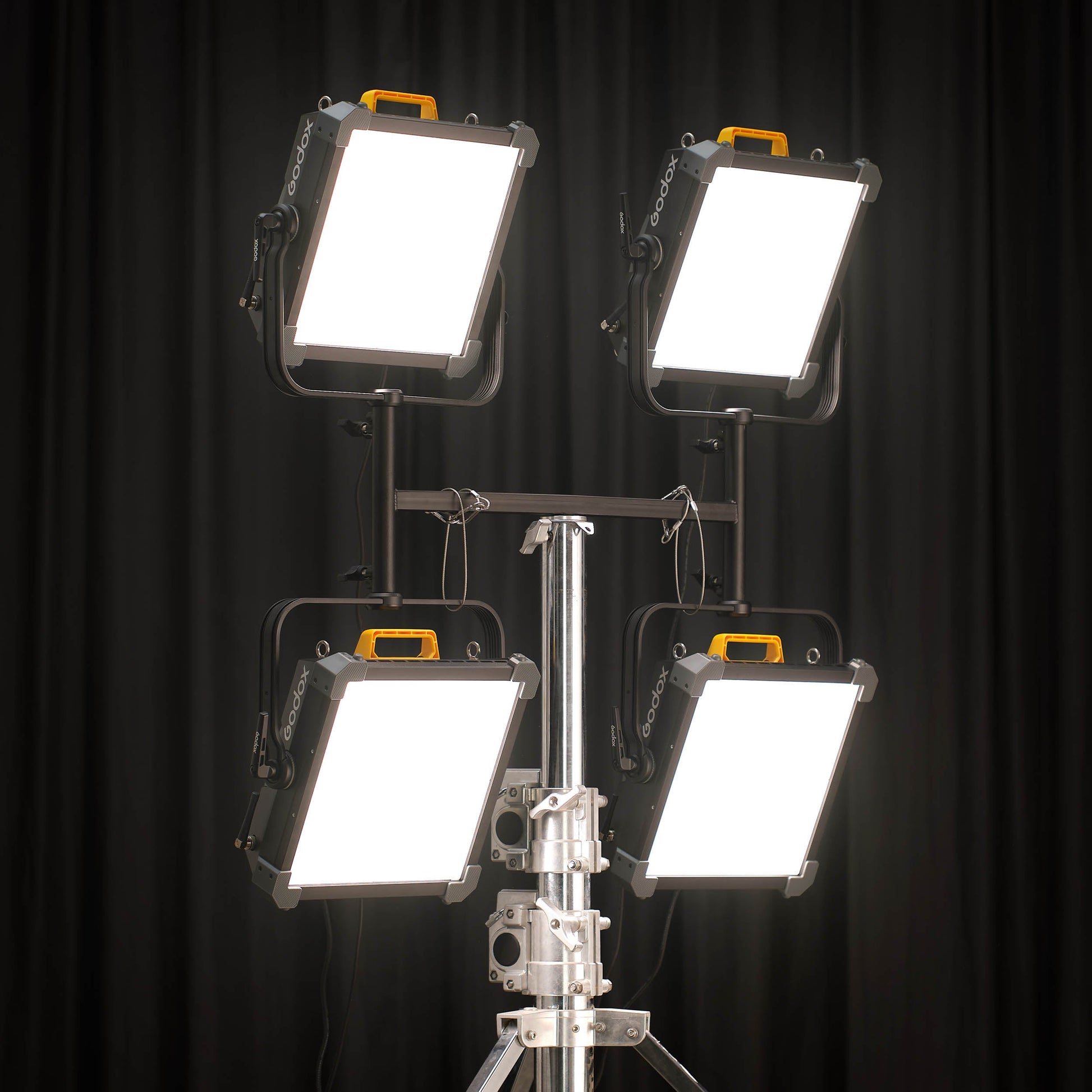 Four GODOX KNOWLED P600Bi Bi-Colour Hard Light LED Panels mounted to a bracket