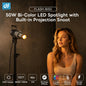 50W Bi-Color LED Spotlight with Built-in Projection Snoot by DigitalFoto, featuring a model in front of it.