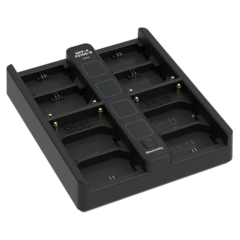 DigitalFoto 8/4-Bay Quick Charger for Sony NP-F & NP-FZ100 Batteries Angled Right View