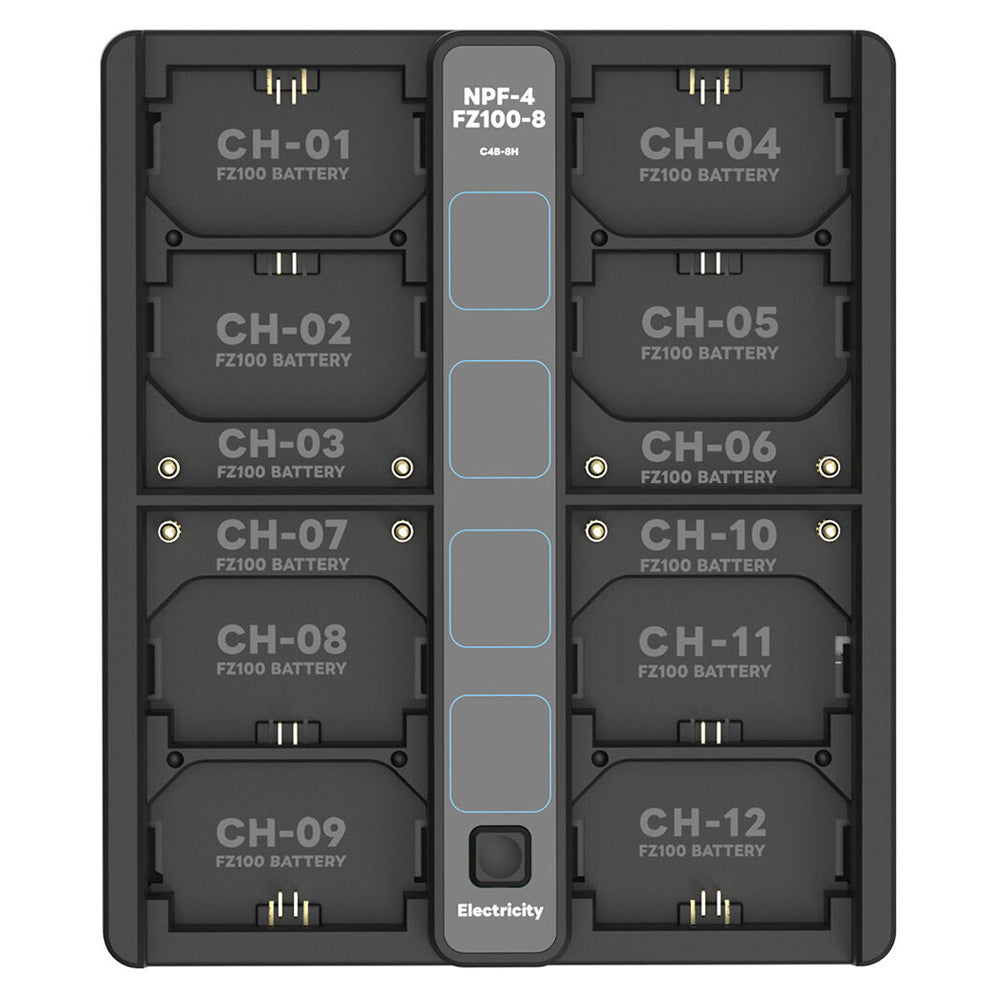 DigitalFoto 8/4-Bay Quick Charger for Sony NP-F & NP-FZ100 Batteries Front Facing View