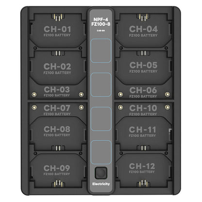 DigitalFoto 8/4-Bay Quick Charger for Sony NP-F & NP-FZ100 Batteries Front Facing View
