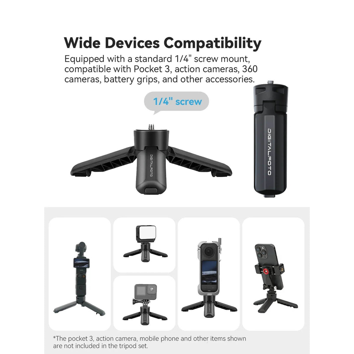 One-Touch Auto Open Mini Tripod 1/4in Mount 2kg Support