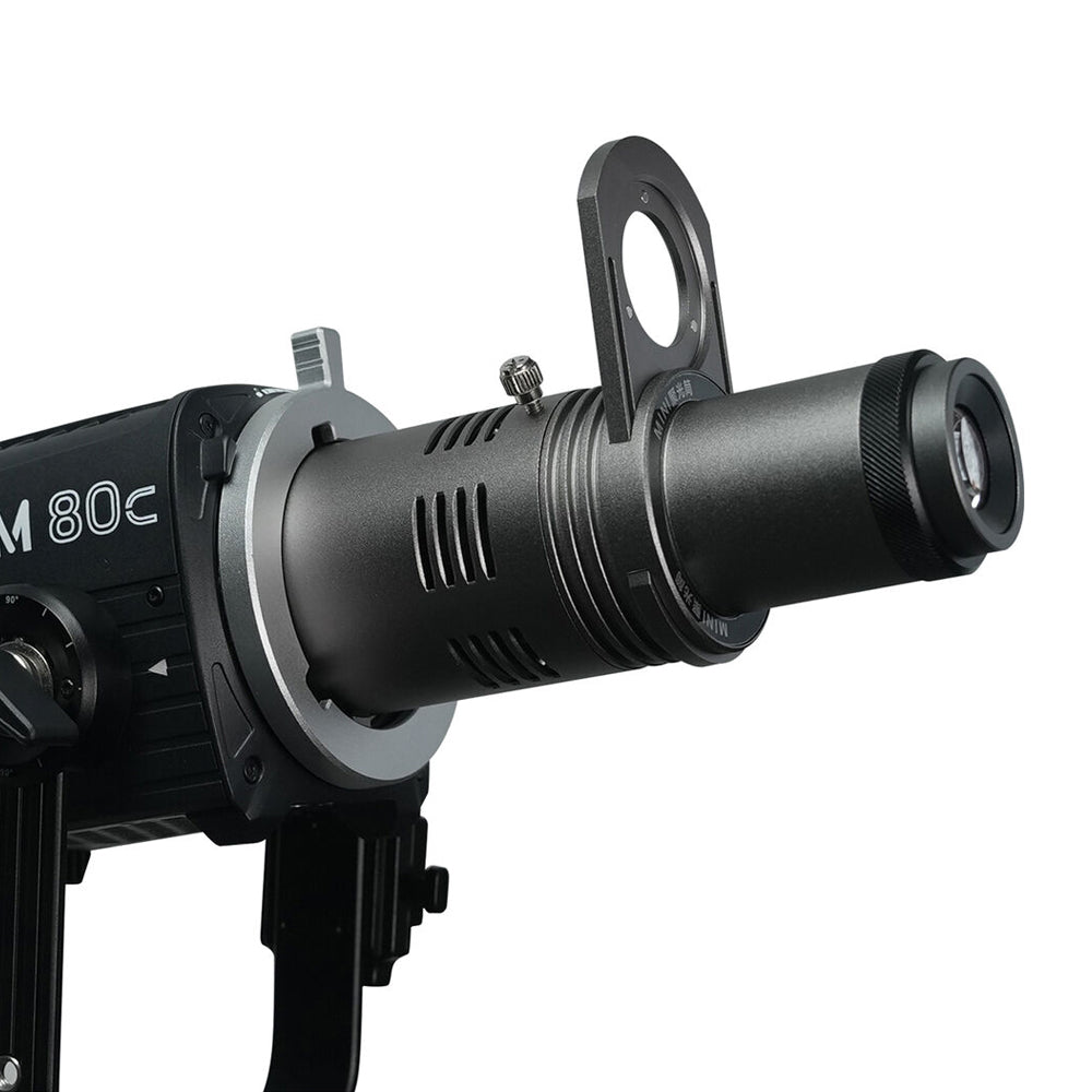 DigitalFoto Mini Snoot Projection Attachment for Aputure Storm 80C Attached to Light
