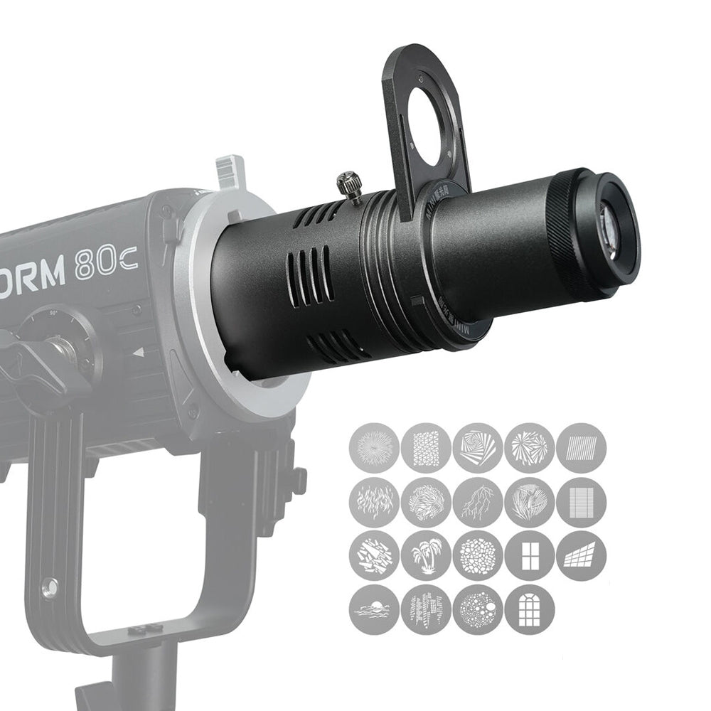 DigitalFoto Mini Snoot Projection Attachment for Aputure Storm 80C Box Content