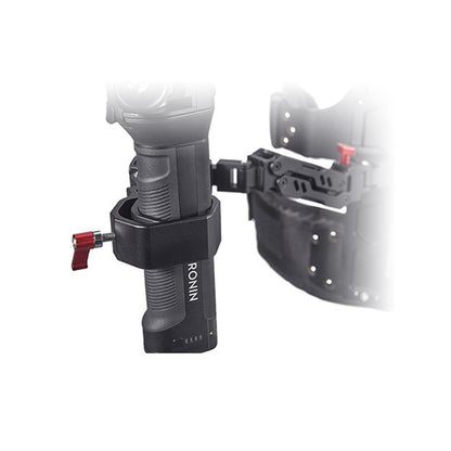 DigitalFoto THANOS Support Vest with Spring Arm for Single-Handle Gimbals Close up of Gimbal in Bracket
