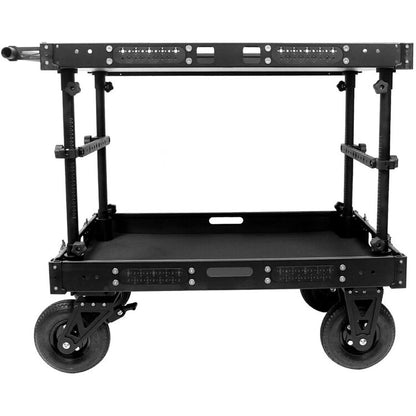 Black industrial cart with wheels on a white background