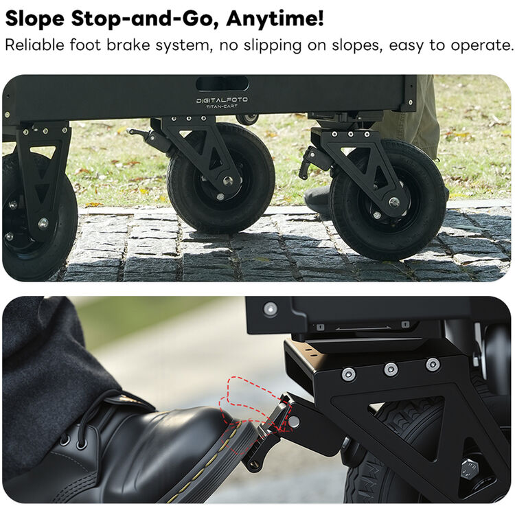 Reliable foot brake system for a vehicle with text highlighting its features.