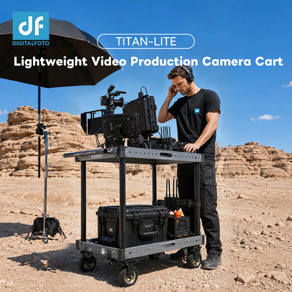 Person using a DigitalFoto Titan-Lite camera cart in a desert setting