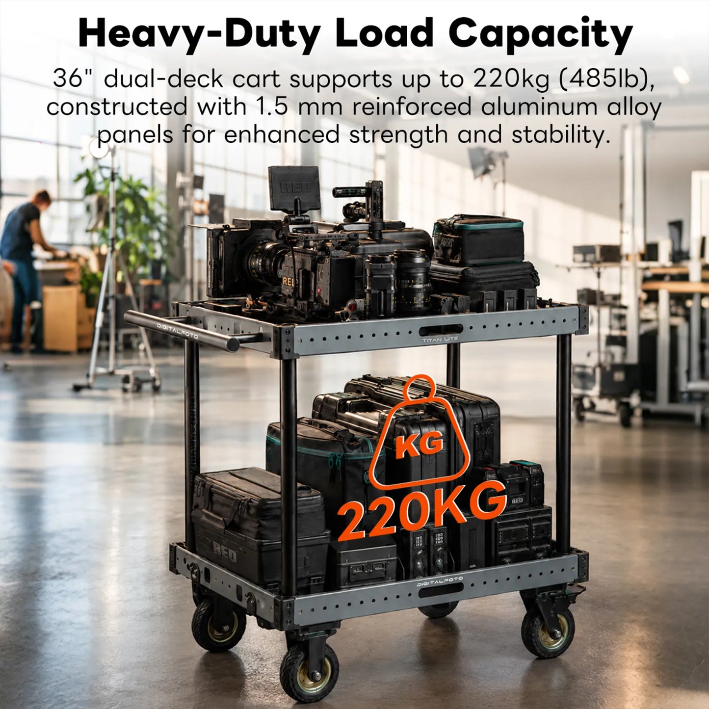 Heavy-duty load capacity, with reinforced aluminium panels in a warehouse setting