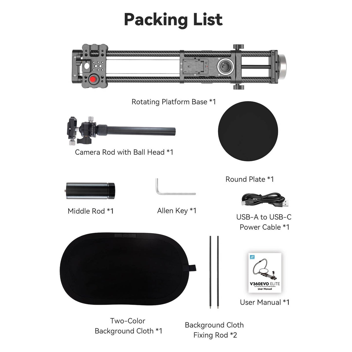 DigitalFoto V360EVO ELITE 2-Axis Motorised Rotating Platform Box Content
