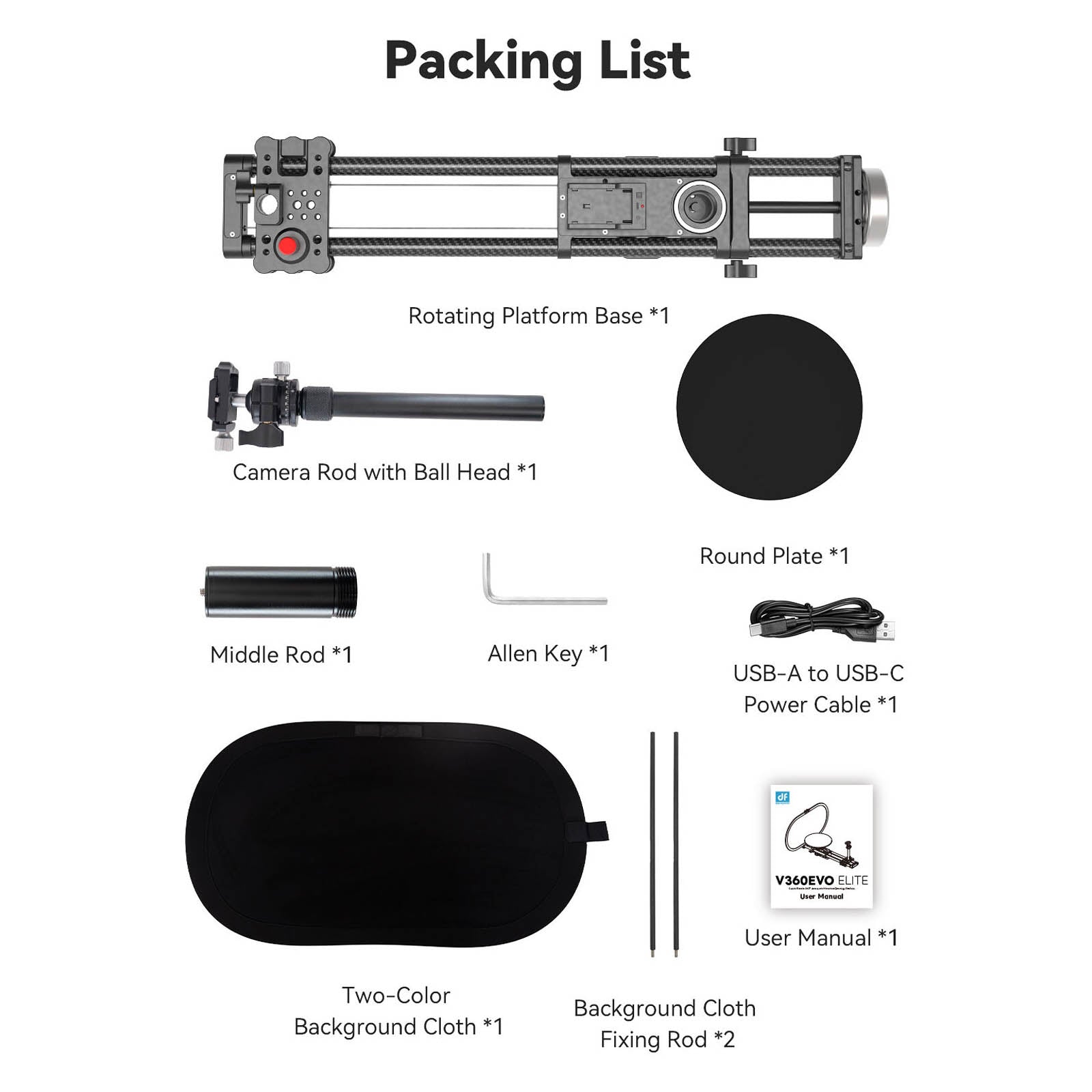 DigitalFoto V360EVO ELITE 2-Axis Motorised Rotating Platform Box Content