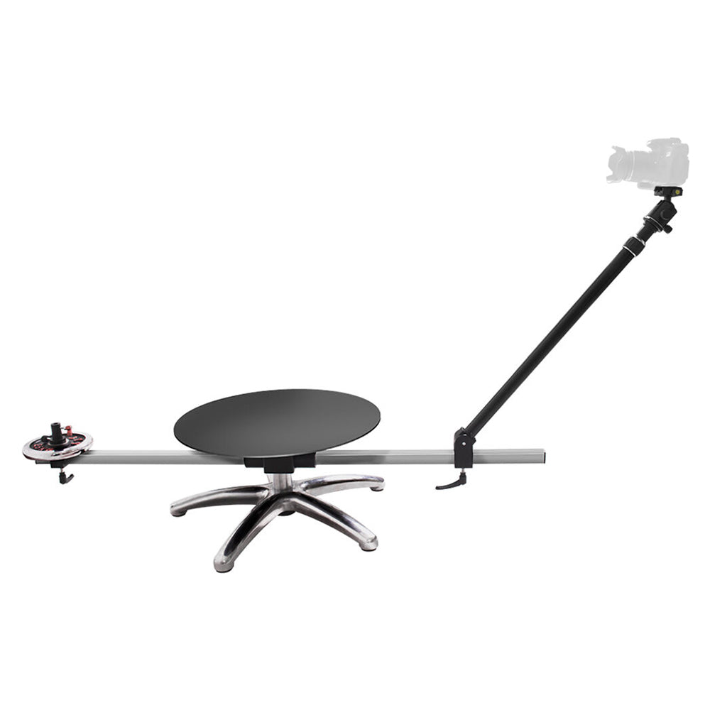 V360PRO 360° Camera Booth Spinning Rig Video Platform with camera attached