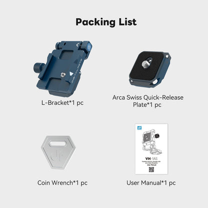 DigitalFoto VH-1AS  Foldable Vertical L-Bracket With Arca-Swiss Plate Box Content