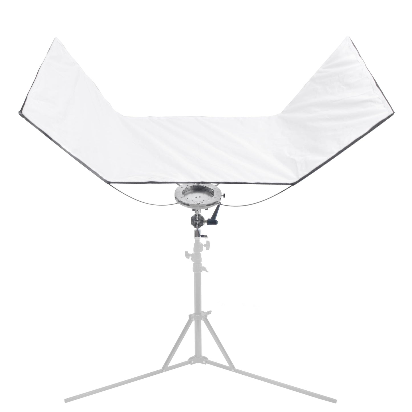 The Pixapro 60x150cm Flatpak Eyelighter mounted to a stand with its white surface